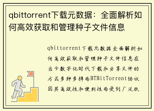 qbittorrent下载元数据：全面解析如何高效获取和管理种子文件信息